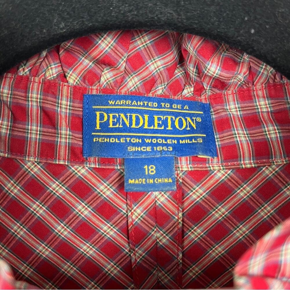 Pendleton Red Plaid Ruffle Collar Long Sleeve Button Up Blouse Sz.18 - Picture 5 of 12